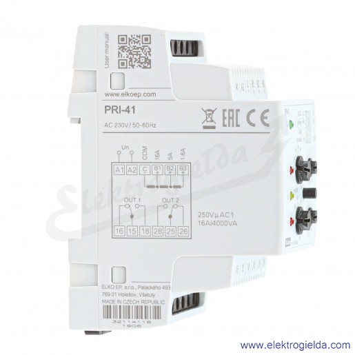 Przekaźnik nadzorczy PRI-41 0.4-16A prądowy, 230VAC/DC