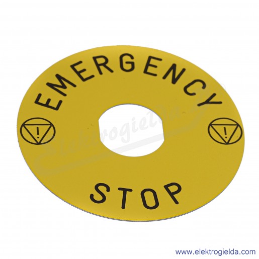 Etykieta ZBY8330 "EMERGENCY STOP", FI90 do przycisku bezpieczeństwa fi 22mm