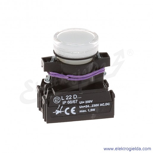 Lampka sygnalizacyjna L22 Db 24-230V AC/DC biała klosz płaski