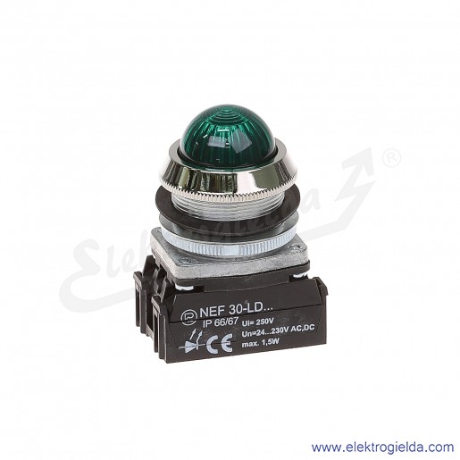 Lampka sygnalizacyjna NEF30 LDSz 24-230V AC/DC zielona klosz sferyczny 30mm