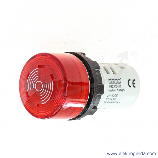 Sygnalizator dźwiękowy podświetlany MBZS024S 24VAC/DC, 90dB, podświetlany czerwony, IP50