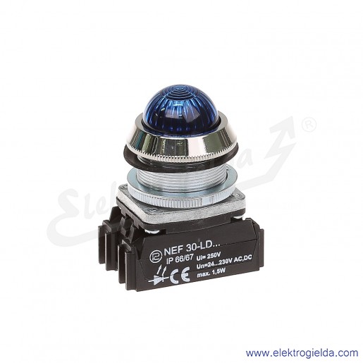 Lampka sygnalizacyjna NEF30 LDSn 24-240V AC/DC niebieska klosz sferyczny 30mm