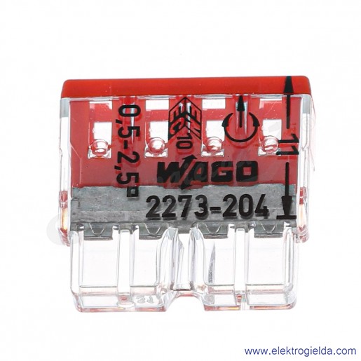 Złączka instalacyjna 2273-204 4x2,5mm2 (0.5-2,5mm2) czerwona