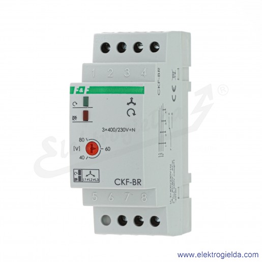Przekaźnik kontroli faz CKF-BR, Un 3×400V+N, Io 10a, czujnik kolejności i zaniku faz, montaż na szynie din