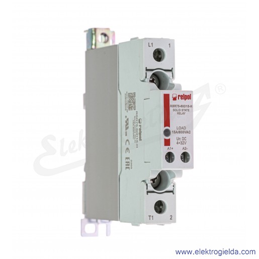Przekaźnik półprzewodnikowy 2616401, RSR75-60D15-H 4-32VDC 15A 24-660VAC jednofazowy, załączanie w zerze z radiatorem na szynę T