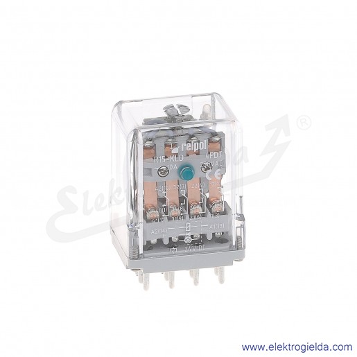 Przekaźnik elektromagnetyczny R15-2014-23-1024-KLD 4P 24VDC Przycisk testujący K + Dioda LED + D