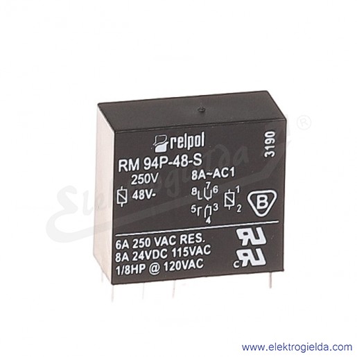 Przekaźnik miniaturowy RM94-1012-25-S048 2P 48VDC do gniazd i obwodów drukowanych wersja czuła