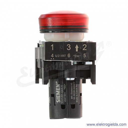 Lampka sygnalizacyjna 3SU1201-6AB20-1AA0 kompaktowa okrągła fi 22mm, z tworzywa, czerwona z soczewką, gładka, 24VAC/DC