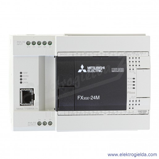 Sterownik 269919 FX3GE-24MT/DSS 24VDC, 14 wejść cyfrowych, 10x wyjść tranzystorowych, 2x wejścia Analog, Ethernet, USB, RS422