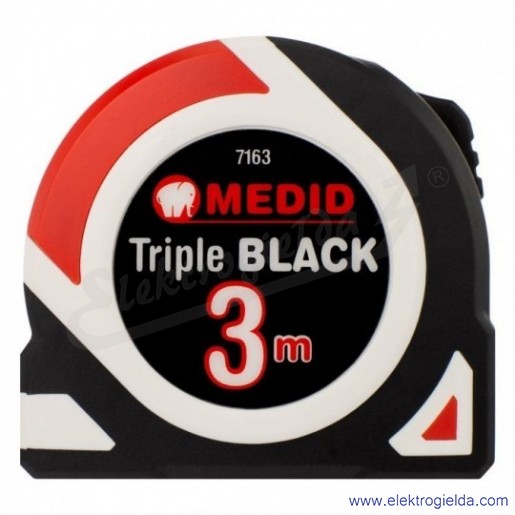 Miara zwijana MEDID 7163 Triple Black długość 3m, szerokość 16mm, dwustronny nadruk