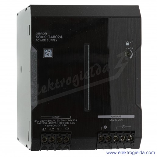 Zasilacz impulsowy S8VK-T48024 zasilanie 380..480VAC, wyjście 480W, 24VDC, 20A, montaż DIN