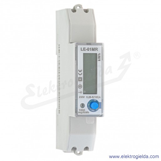 Licznik energii elektrycznej LE-01MR jednofazowy, RS-485, LCD, 100A, rejestracja parametrów sieci U, I, F, P, Q, AE+, RE+