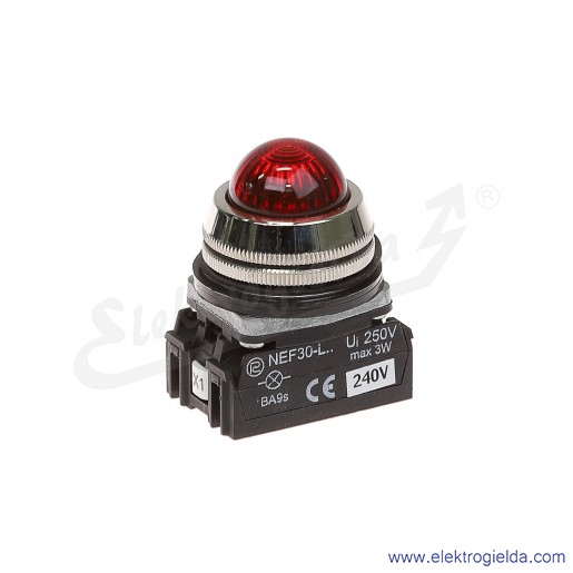 Lampka sygnalizacyjna NEF30 LEc 230V AC/DC czerwona klosz sferyczny 30mm