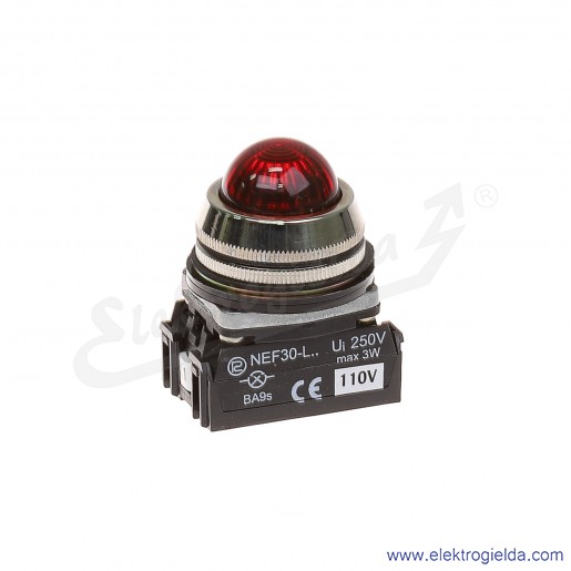 Lampka sygnalizacyjna NEF30 LEc 110V AC/DC czerwona klosz sferyczny 30mm
