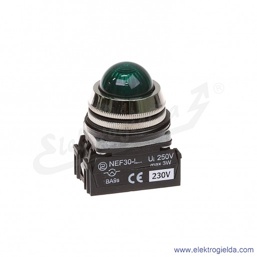 Lampka sygnalizacyjna NEF30 LEz 230V AC/DC zielona klosz sferyczny 30mm