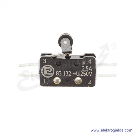 Łącznik krańcowy miniaturowy 83-132s 54Er 7,5 z dźwignią 7,5mm i rolką 1Z+1R srebrzony