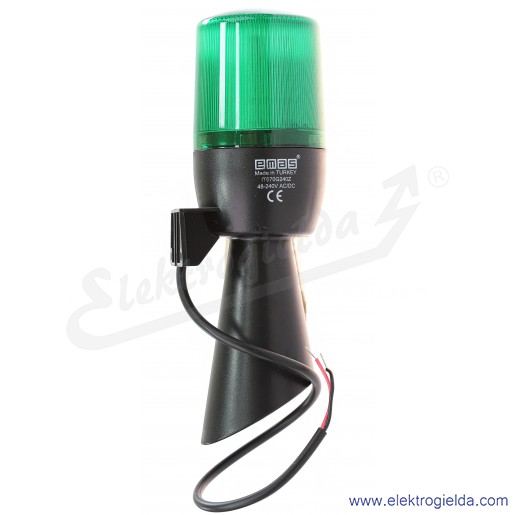 Sygnalizator świetlno-dźwiękowy T0-IT070G240Z klosz zielony fi 70mm, z buzerem 130dB, 48-240VAC