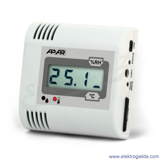 Rejestrator temperatury AR232/1 z wbudowaną sondą i wyświetlaczem, zakres -30..80°C, zasilanie bateryjne AA