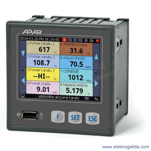 Rejestrator danych AR207/8P/S1/P/P/P/P/IP65 230VAC 8 wejść impulsowych, 4 wyjścia przekaźnikowe, ETHERNET