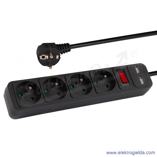 Przedłużacz listwowy 98-078 98-078 Blow 4x230V+USB przewód 3x1,5 długość 3m, czarny