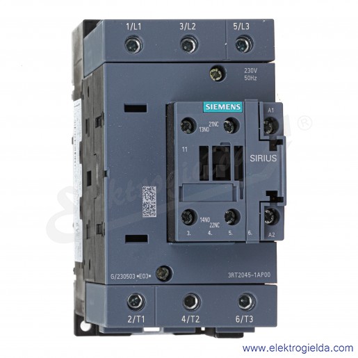 Stycznik 3RT2045-1AP00 AC-3, 37 KW/400 V, styki pomocnicze 1 NO+1 NC, AC 230 V 50HZ, 3P, 3xNO, wielkość S3