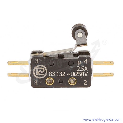 Łącznik krańcowy miniaturowy 83-132 54Er 14,1 z dźwignią 14,1mm i rolką 1Z+1R złocony