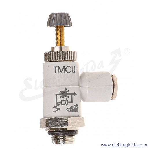 Zawór dławiąco- zwrotny TMCU 974-1/8-6, G1/8, Fi 6, 0.5-10 Bar, 550 l/min, dławienie na wylocie, regulacja śrubą radełkową lub k
