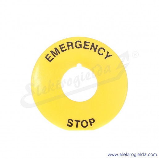 Tabliczka naklejka LPX AU110 34,5x65 żółta z napisem EMERGENCY STOP