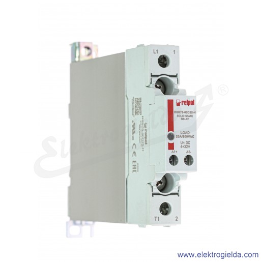 Przekaźnik półprzewodnikowy 2616402, RSR75-60D25-H 4-32VDC 25A 24-660VAC jednofazowy, załączanie w zerze z radiatorem na szynę T