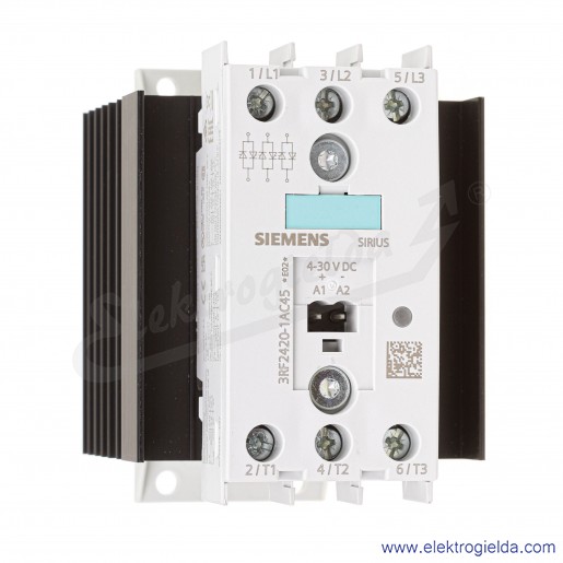 Przekaźnik półprzewodnikowy 3RF2420-1AC45  3-fazowy, 3xNO AC 51, 20A, 40 ST. C, 48-600V / 4-30V DC, zaciski śrubowe, napięcie bl