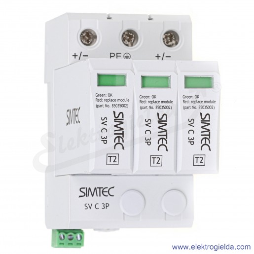 Ogranicznik przepięć warystorowy 85034002 SV C 3P Simtec do instalacji fotowoltaicznych, 20kA, 1000VDC