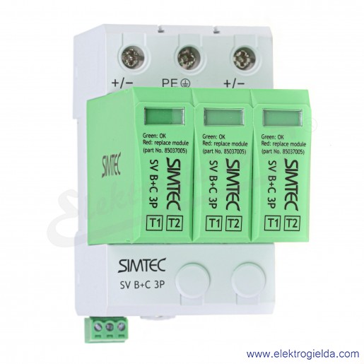 Ogranicznik przepięć 85036002 SV B+C 3P warystorowy Simtec, do instalacji fotowoltaicznych 1000VDC, 20kA