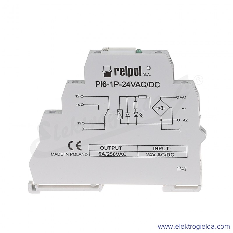 Przekaźnik interfejsowy wąskoprofilowy PI6-1P-24VAC/DC z wyjściem ...