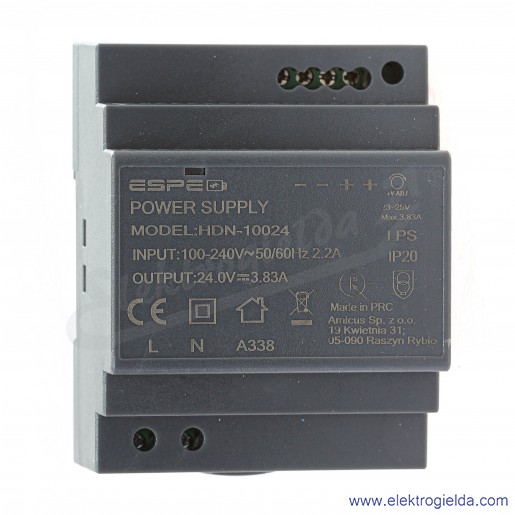 HDN-10024 (Din Rail Power Supply) 100-240VAC 24V 3,8A