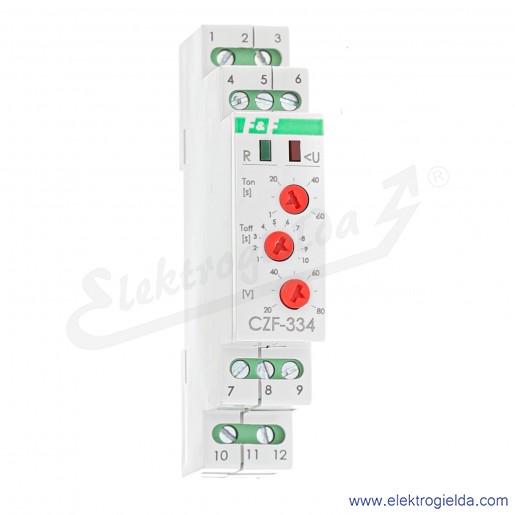 Przekaźnik kontroli faz CZF-334 TRMS z regulowanym progiem asymetrii 20..80V, zasilanie 3x400V,  styki separowane 2NO2NC, True R
