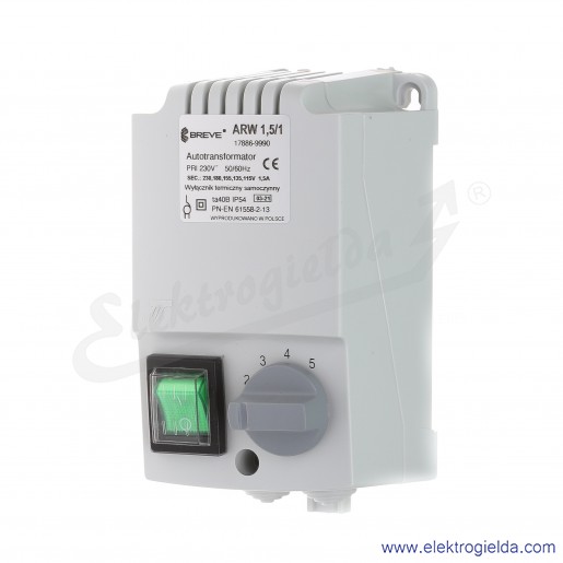 Regulator autotransformatorowy ARW 1.5 - 1.5A 230VAC, 5-stopniowa regulacja 