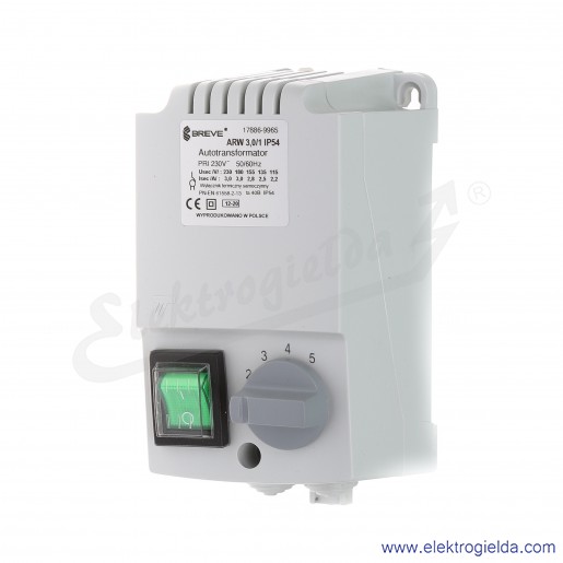 Regulator autotransformatorowy ARW 3.0/1 - 3A 230VAC, 5-stopniowa regulacja 