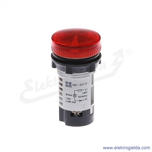 XB7EV74P Lampka sygnalizacyjna czerwona 230VAC  z żarówką