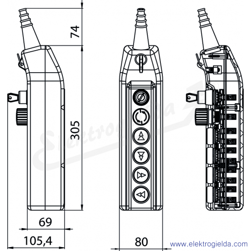 PKS-6\W03 Kaseta sterownicza - wymiary
