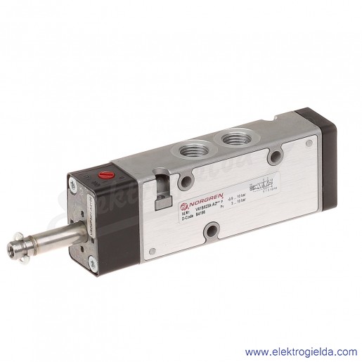 Zawór rozdzielający 5/2 G1/4 monostabilny, sterowany elektromagnetycznie, pilot zasilany zewnętrznie, -0,9-8 bar, bez cewek V61B