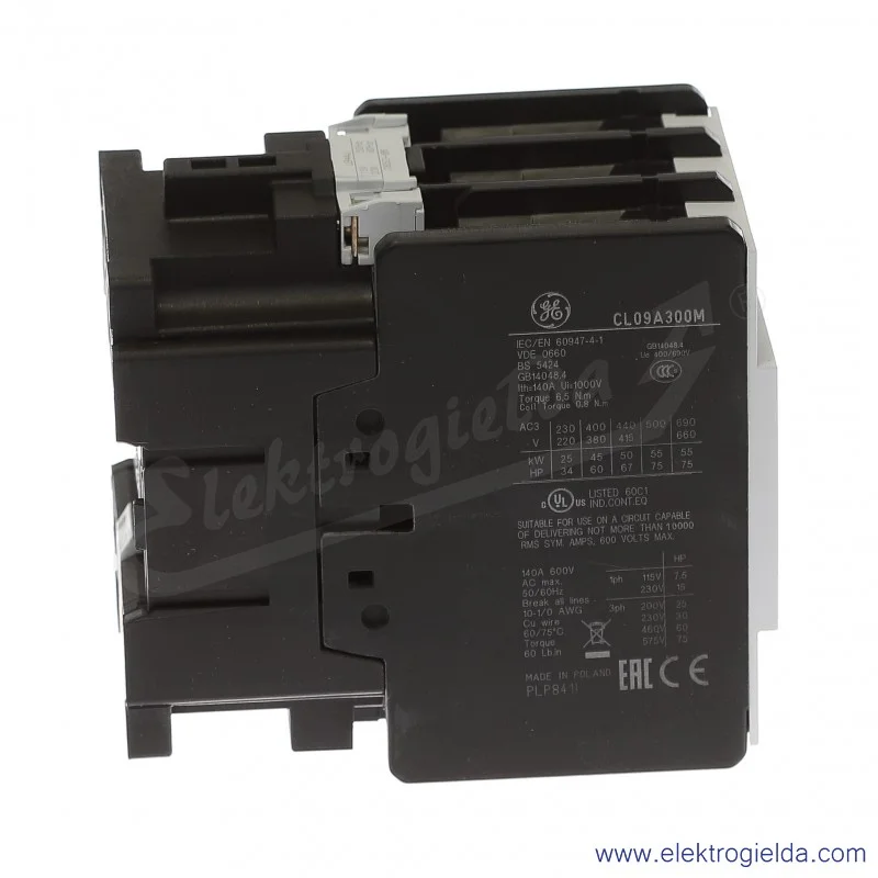 Stycznik CL09A300MJ 110V AC 50/60 HZ, 45KW/400V AC-3, 140A AC-1, 3-polowy