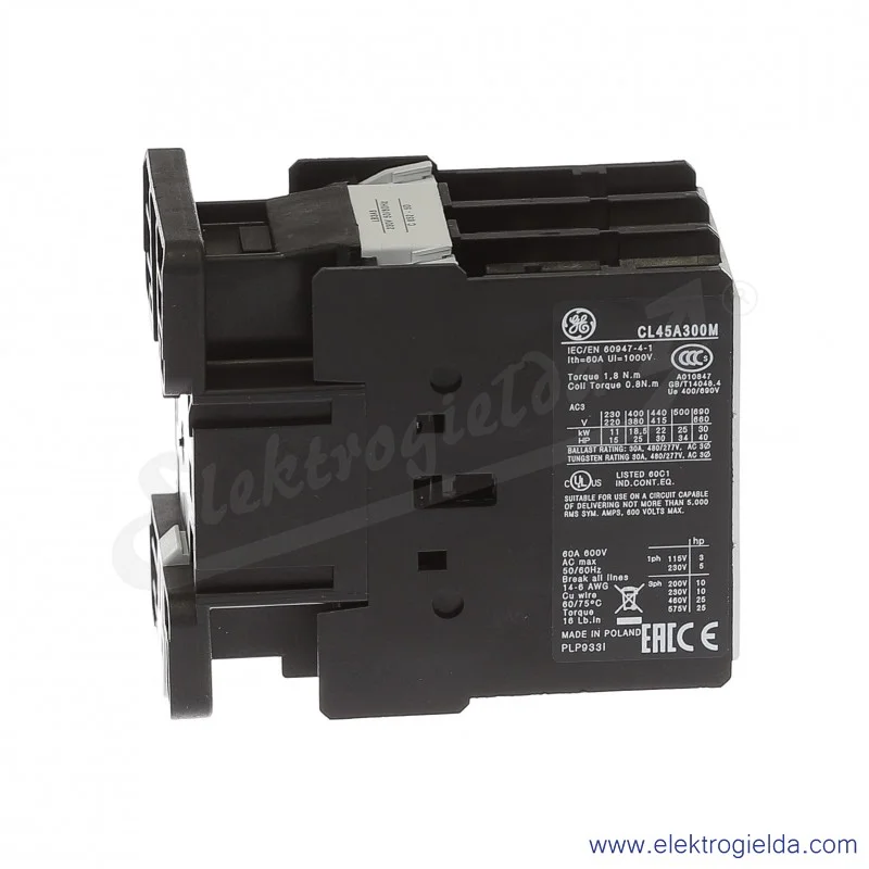 Stycznik CL45A300M6 230V AC 50/60 HZ, 18.5KW/400V AC-3, 60A AC-1, 3-polowy