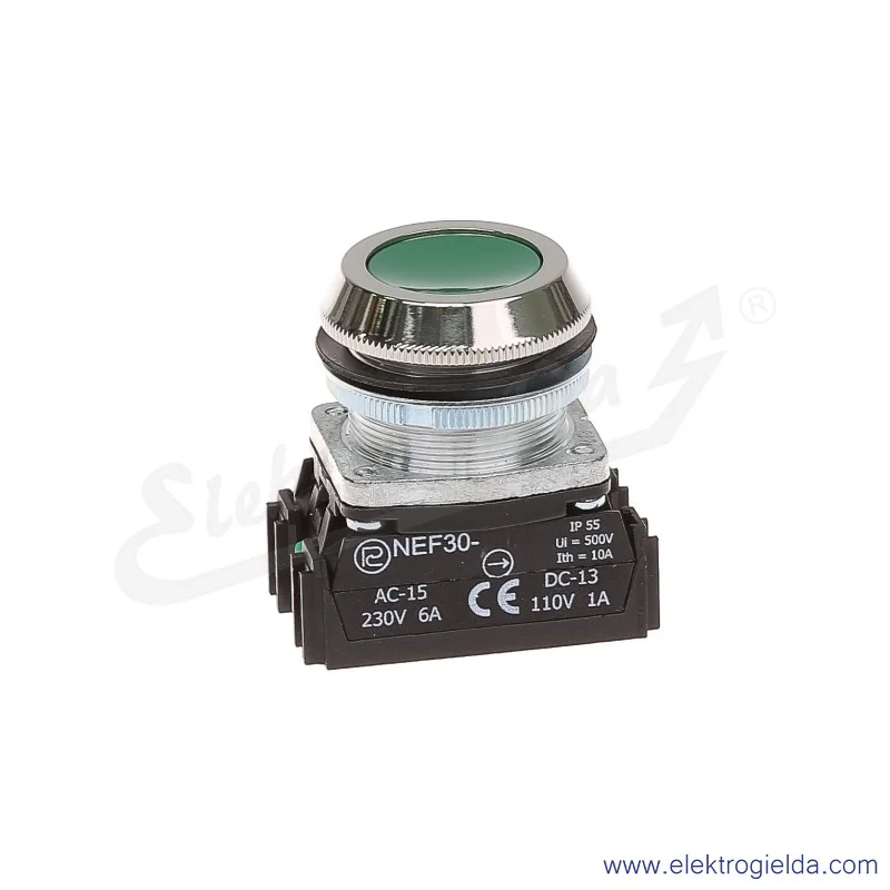 Przycisk sterowniczy NEF30 KzXY zielony kryty 30mm 1NO+1NC
