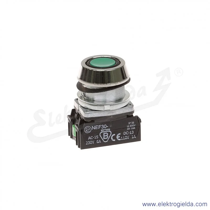 Przycisk sterowniczy NEF30 UKz2X zielony kryty uszczelniony 30mm 2NO