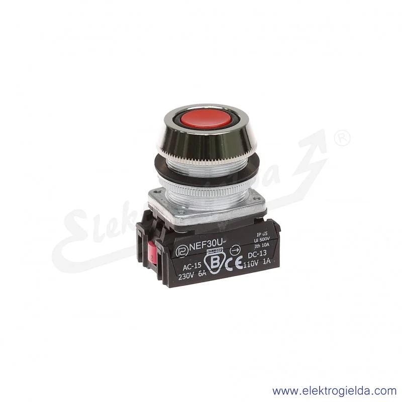 Przycisk sterowniczy NEF30 UKc2Y czerwony kryty uszczelniony 30mm 2NC