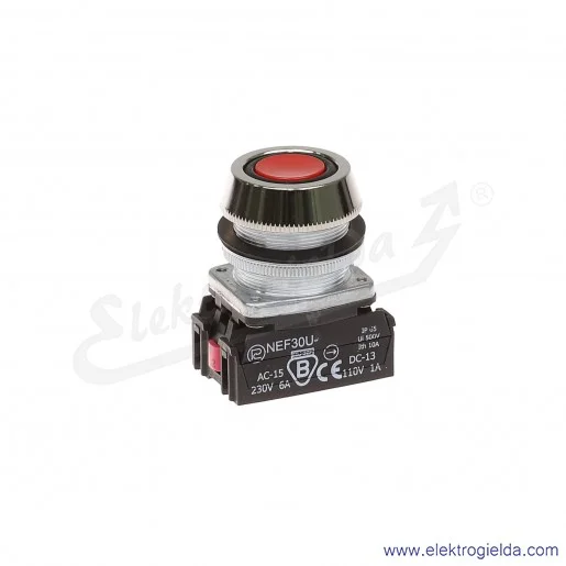 Przycisk sterowniczy NEF30 UKc2Y czerwony kryty uszczelniony 30mm 2NC