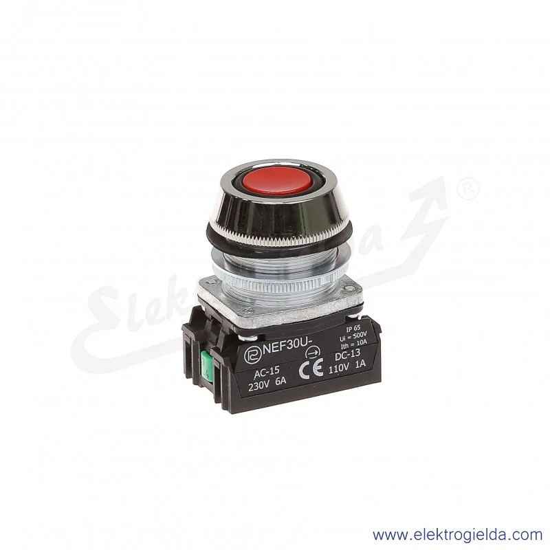 Przycisk sterowniczy NEF30 UKcXY czerwony kryty uszczelniony 30mm 1NO+1NC