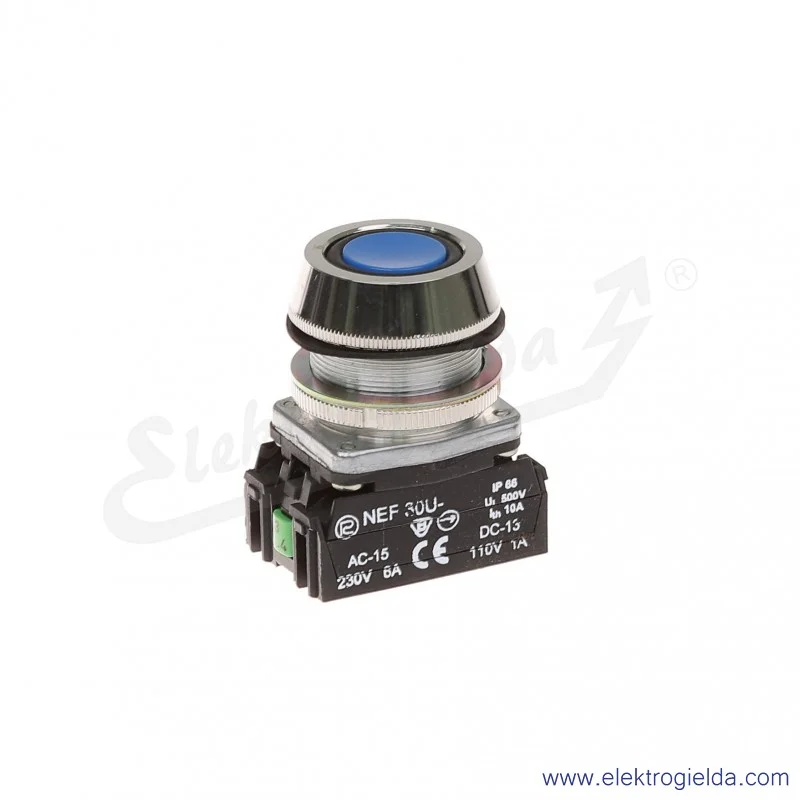 Przycisk sterowniczy NEF30 UKnXY niebieski kryty uszczelniony 30mm 1NO+1NC