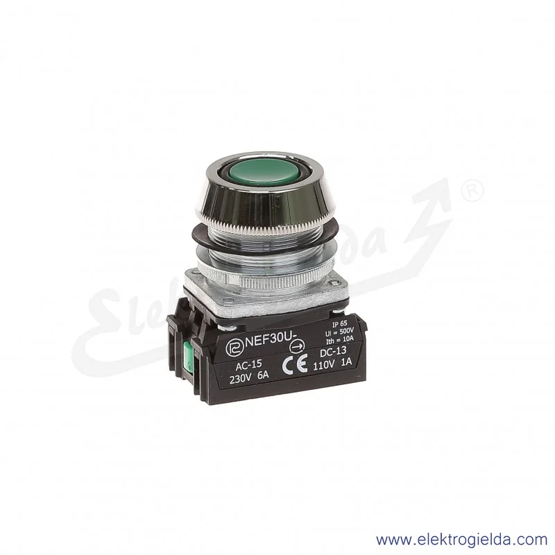 Przycisk sterowniczy NEF30 UKzXY zielony kryty uszczelniony 30mm 1NO+1NC