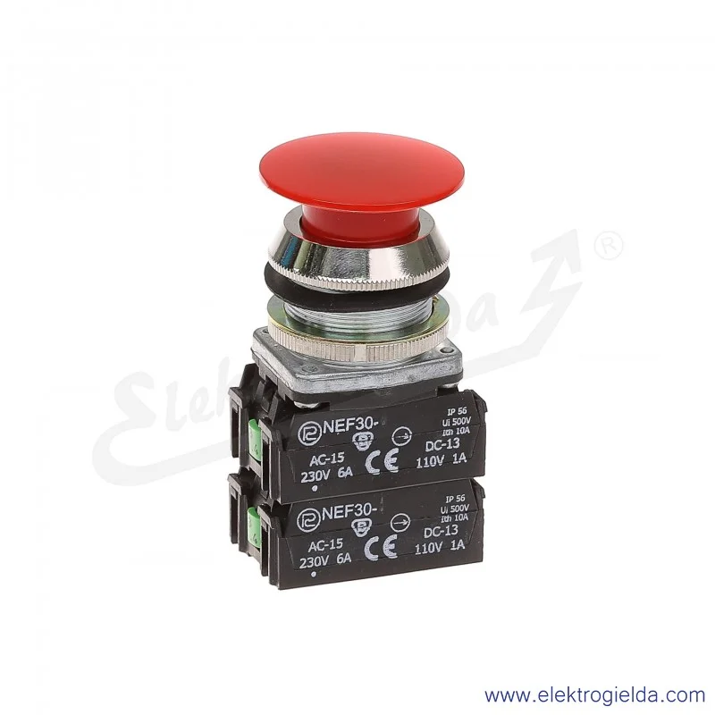 Przycisk dłoniowy NEF30 Dc2X2Y czerwony impulsowy 30mm 2NO+2NC